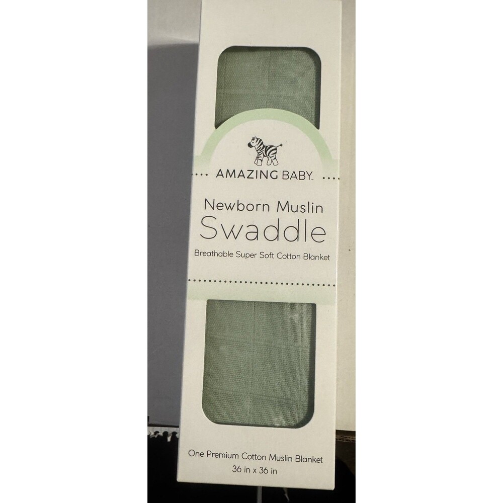 Amazing Baby Green Cotton Muslin Swaddle Blanket 36 x 36 in Breathable Easy Care